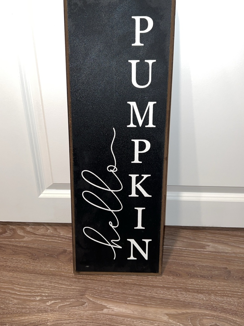 Hello Pumpkin Vertical Wall Sign - Black